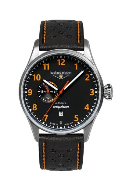 Bauhaus Aviation Herrenuhr Automatik mit 24h-Anzeige und Lederarmband